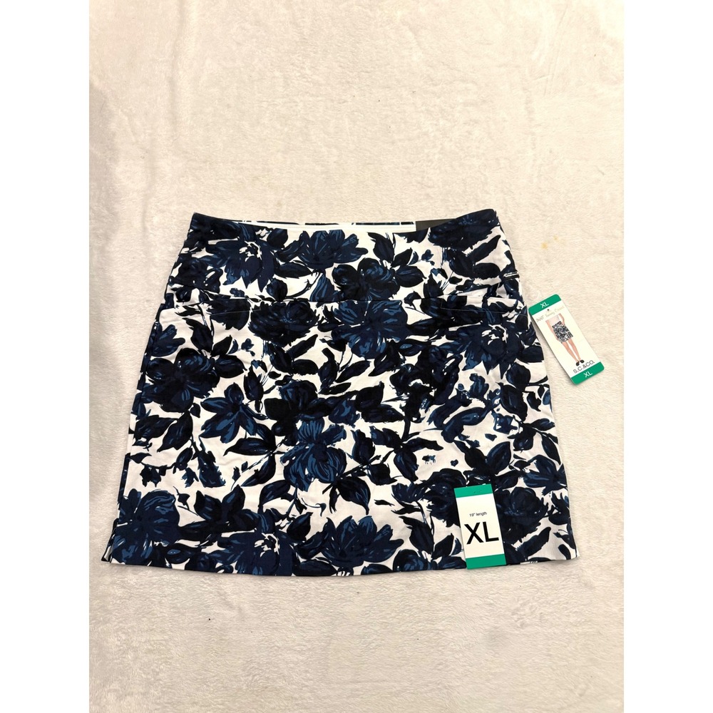 SC & CO Womens Floral Active Skort XL Navy White Tummy Control Golf Tennis